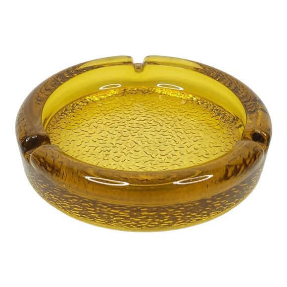 Vintage Amber Pebble Textured Bottom Glass Ashtray READ Trinket 5.5" Diameter - Picture 4 of 11